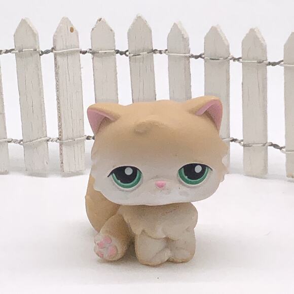 Littlest Pet Shop Authentic # 129 Cream White Persian Cat Green Eyea - Picture 1 of 4